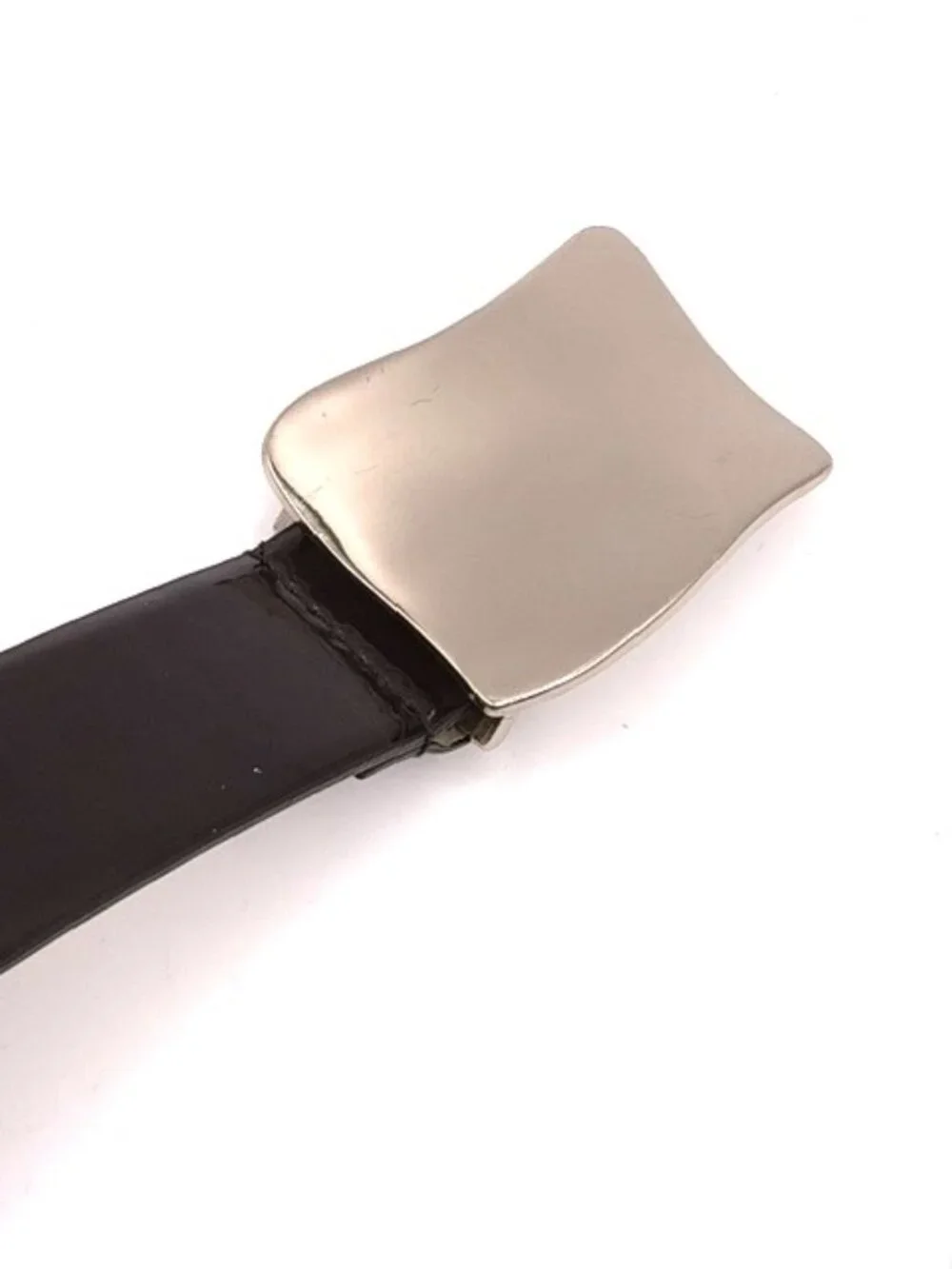 Calvin Klein Black Genuine Leather Belt Abstract Silver Buckle Medium